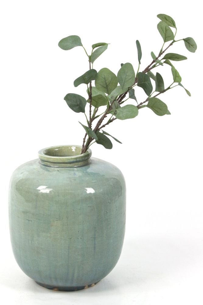 chinesische Vase mit mintfarbener Glasur Keramikvase blaugrün China, 31xø27