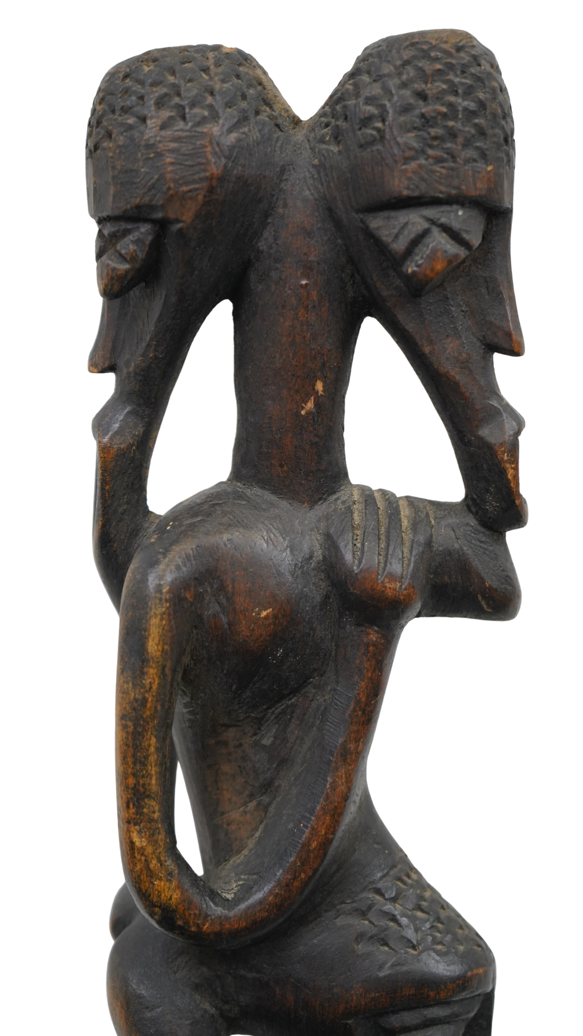 Außergewöhnliche mehrgesichtige Holzskulptur – Ausdrucksstarke Schnitzkunst