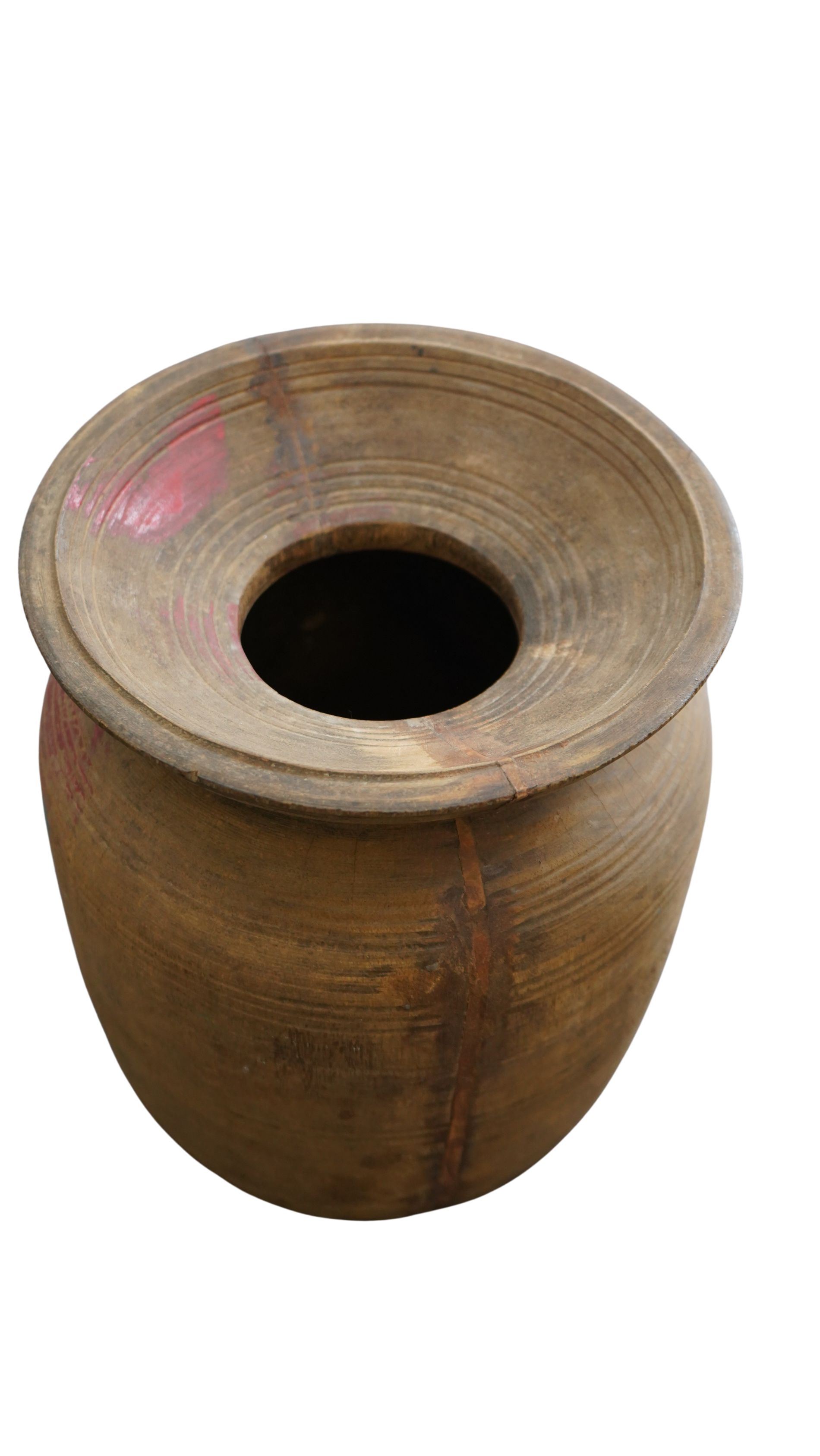 derbe Holzvase mit bunten Flecken