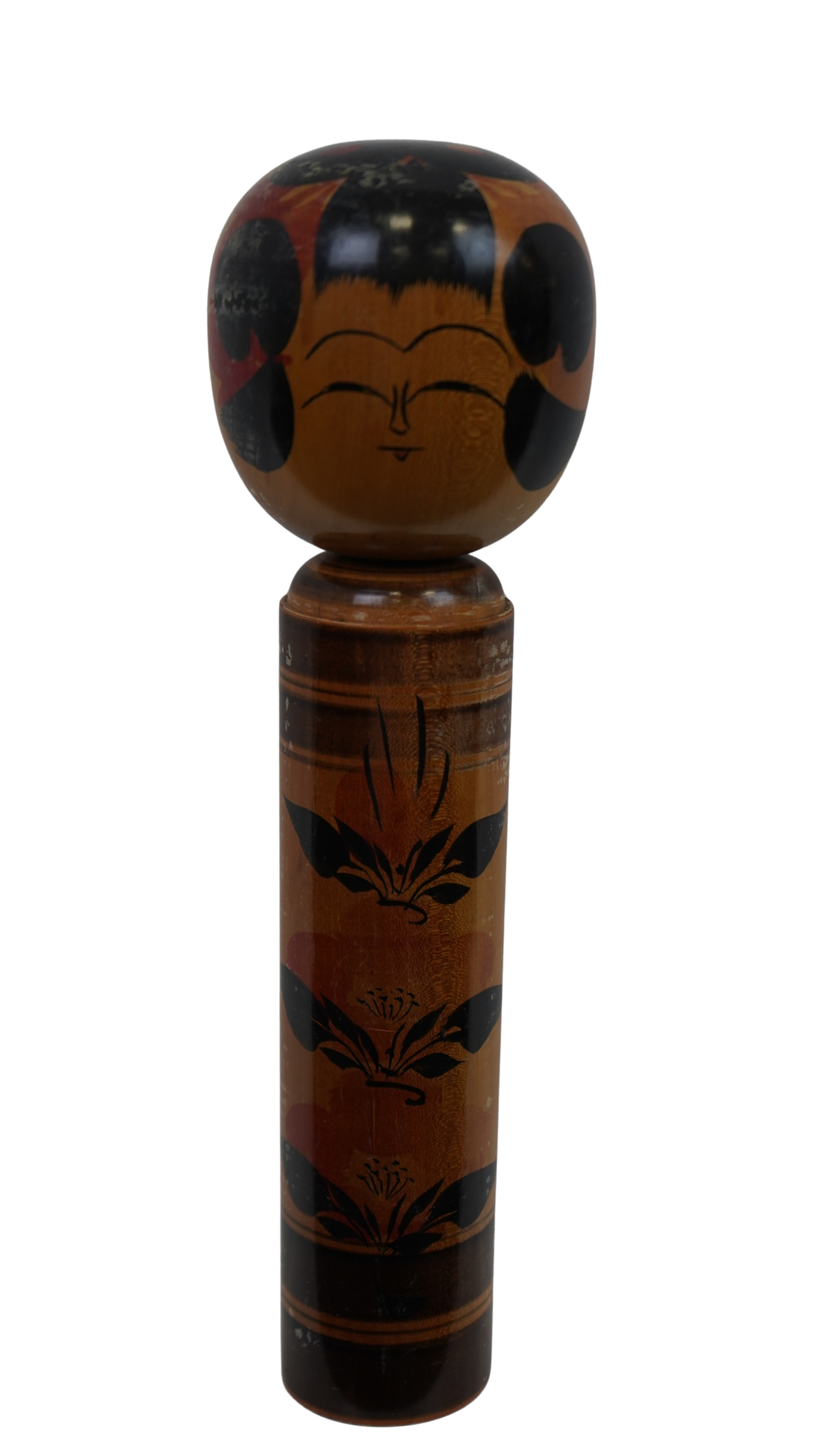 Japanische Kokeshi-Holzpuppe – kunstvoll bemalte Vintage-Figur mit floralen Motiven