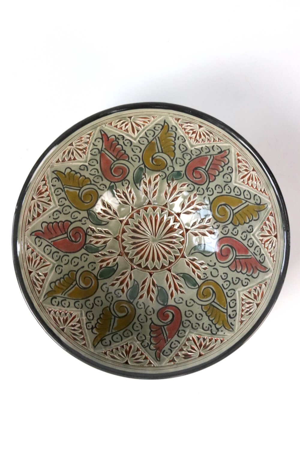 Keramik Schale grau mit Ornamenten ø 26 cm 
