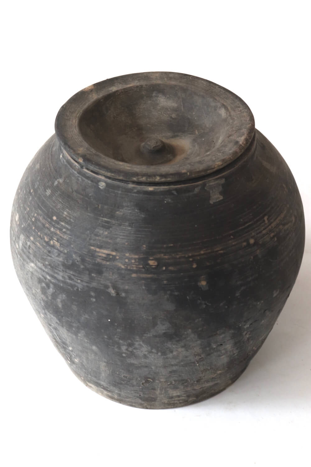 Tontopf mit Deckel grau antik, 18xø19
