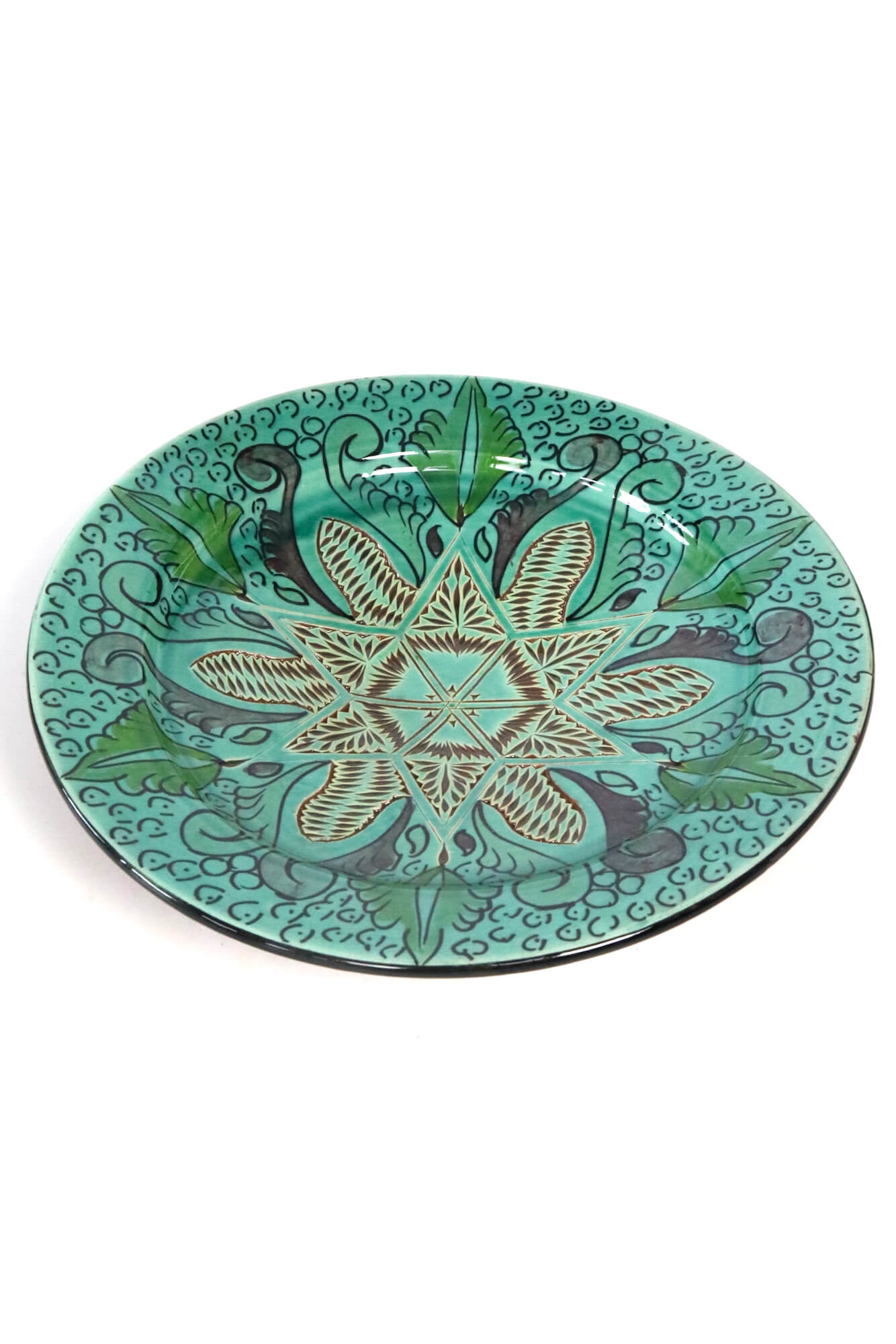 Hand potted ceramic plate turquoise 