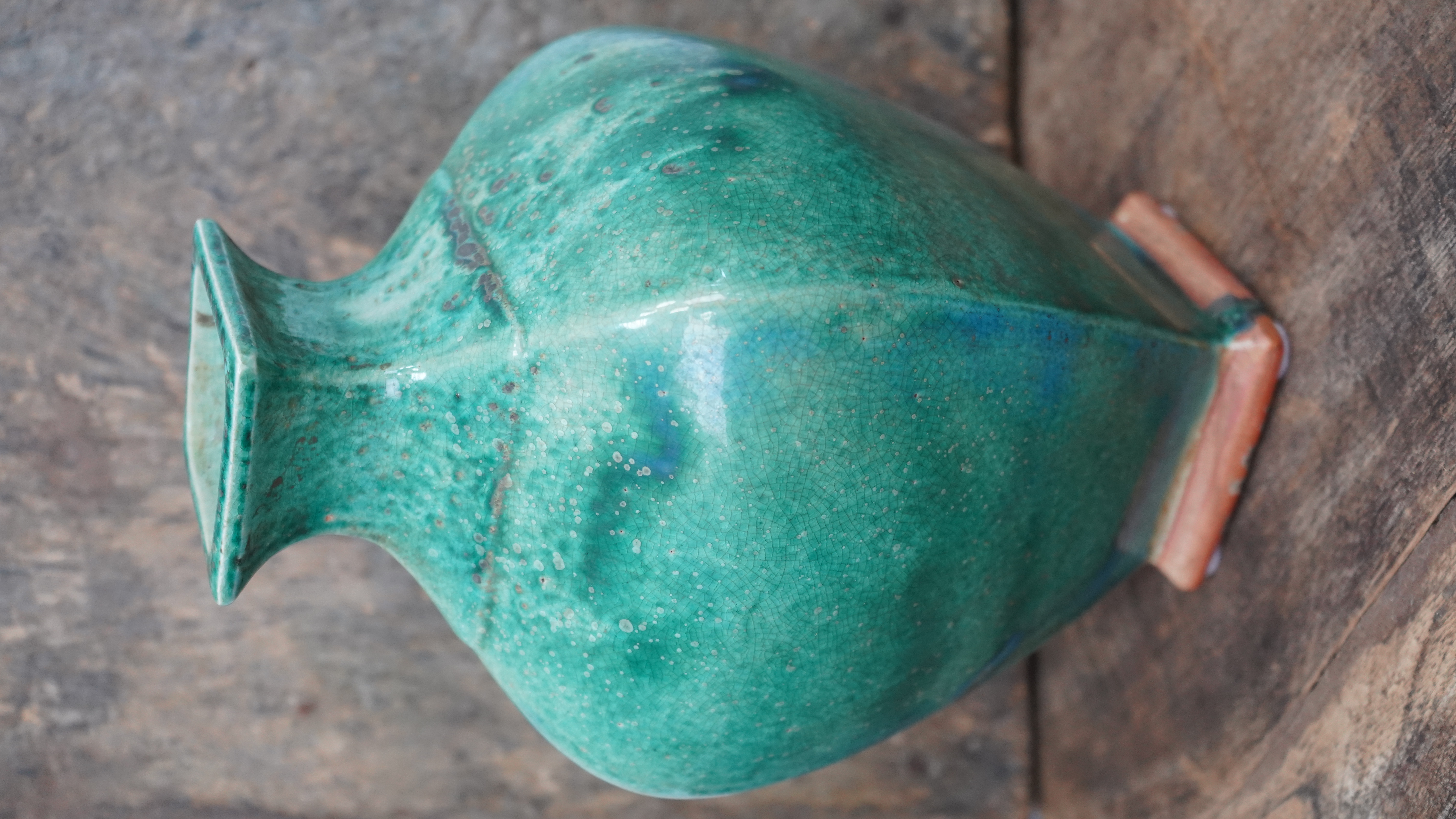 Türkisfarbene Keramikvase mit Glasur