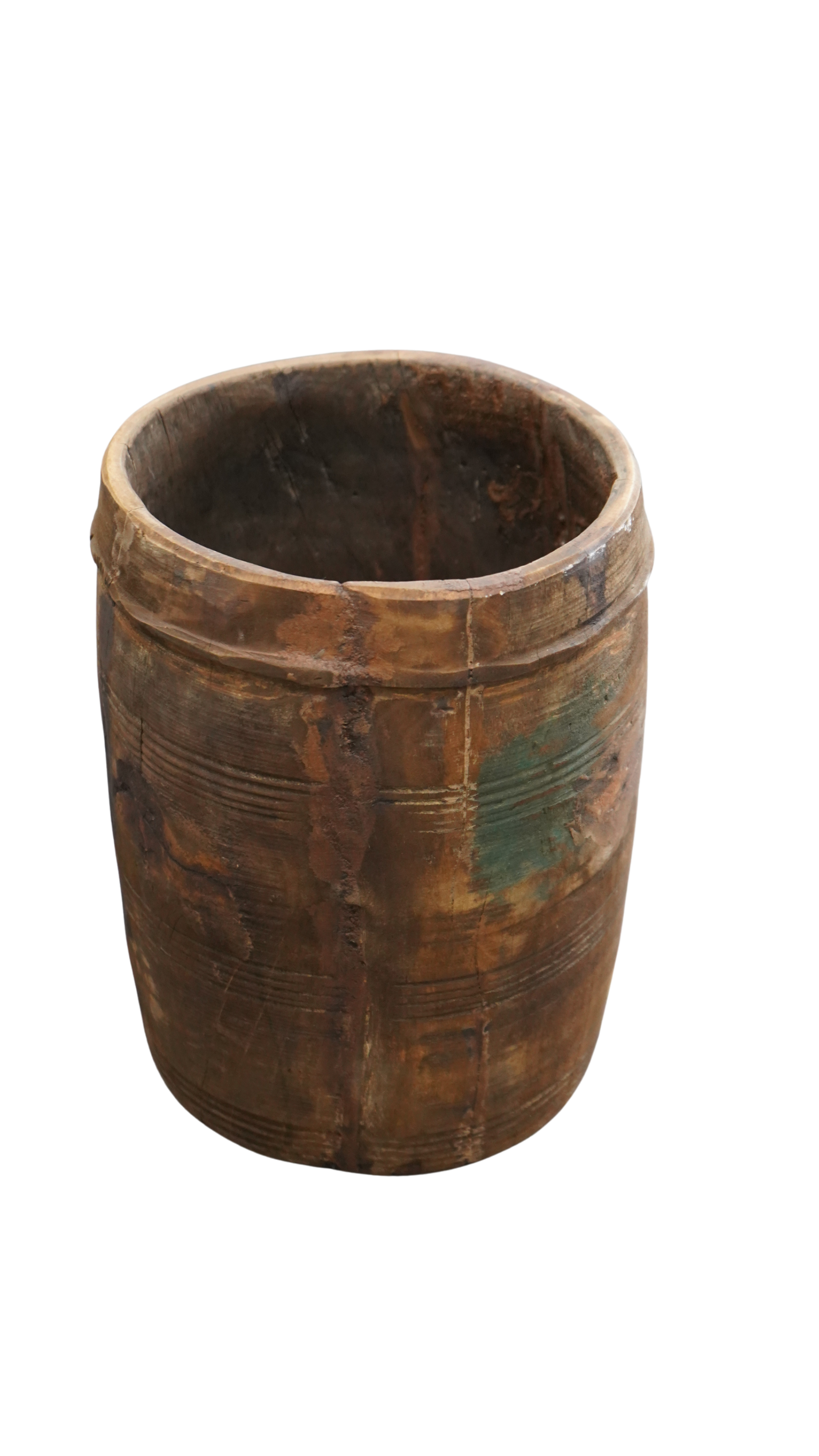 Holzvase mit grünen Farb-Details