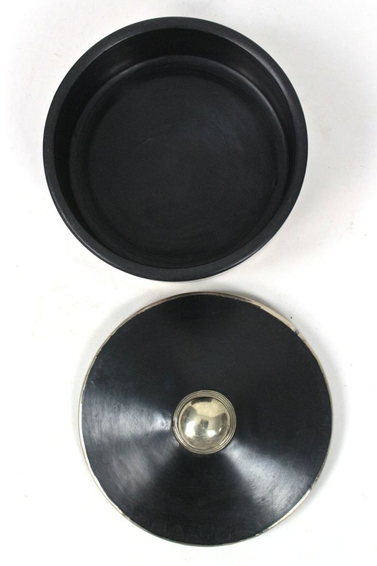 Ceramic tin box black with silver Keramikdose schwarz mit Silber, S