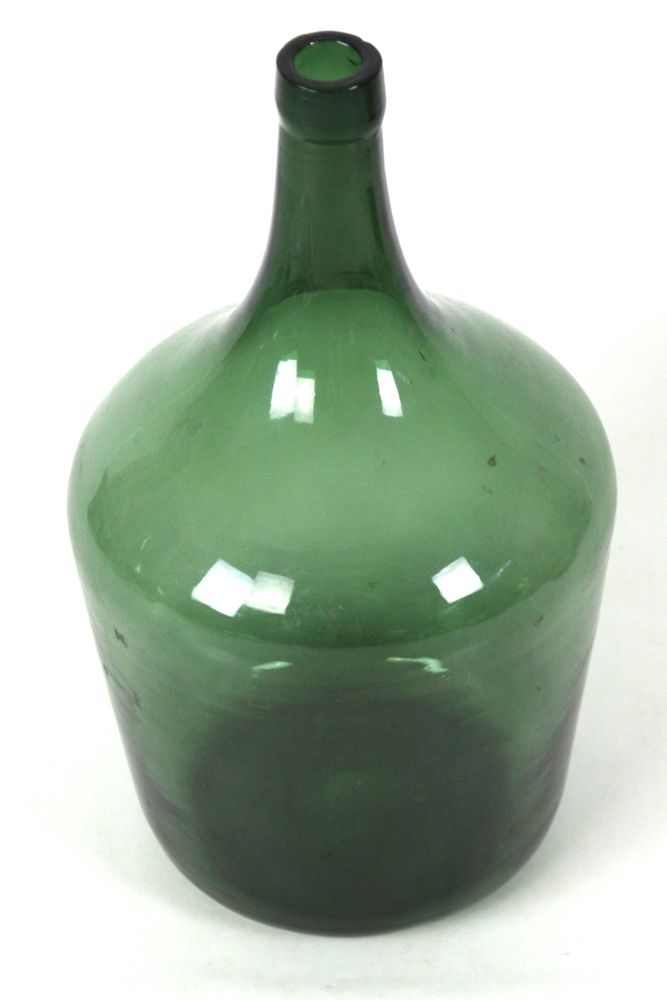 antique mouth blown glass bottle 5 L green Alter Weinballon grün, 5L