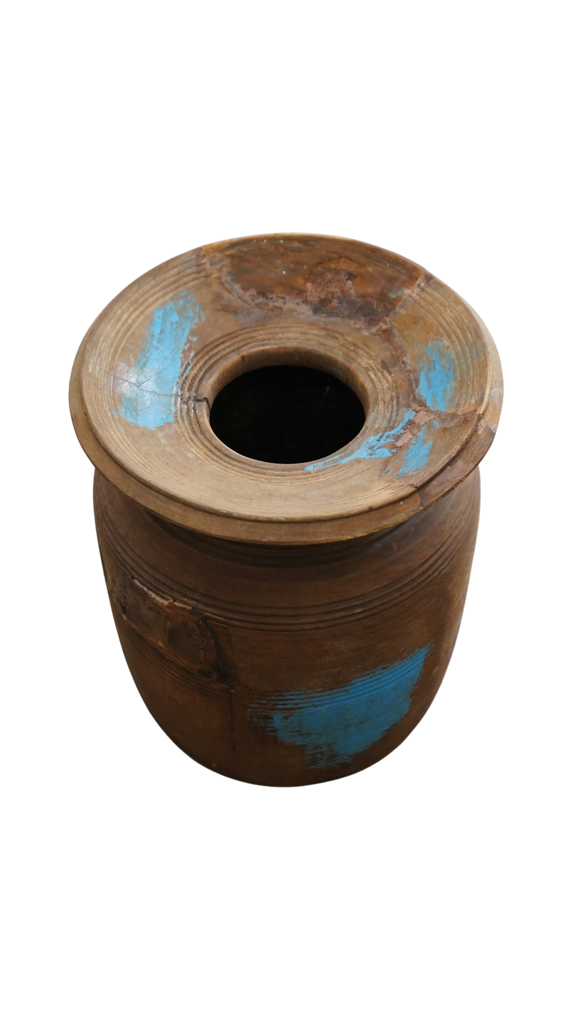 große Holzvase - mit blauen Farb-Elementen