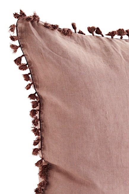 back Rosa Leinen Kissen mit Quasten, 65x65