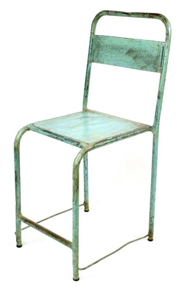 alter metallstuhl aus indien türkis Vintage Metallstuhl türkis