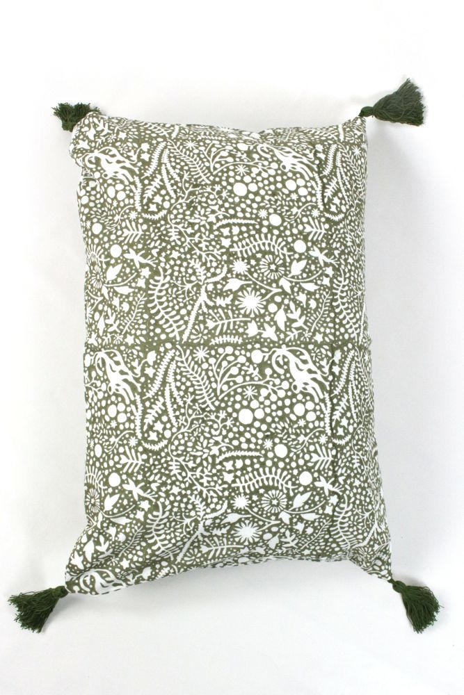 Boho Kissen weiß olivgrün, 40x60 Boho Kissen weiß olivgrün, 40x60