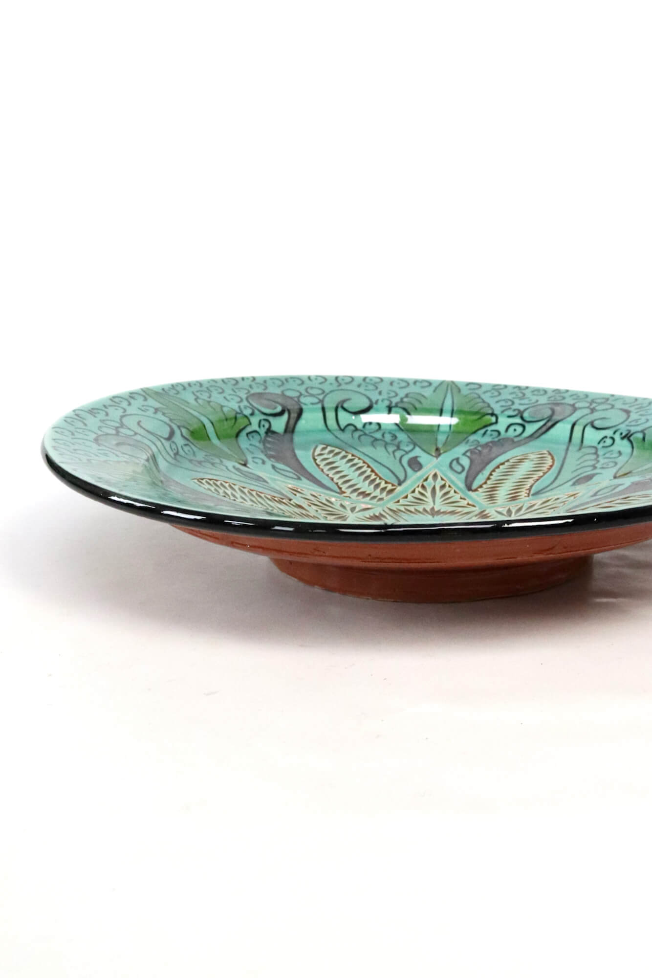 Hand potted ceramic plate turquoise 