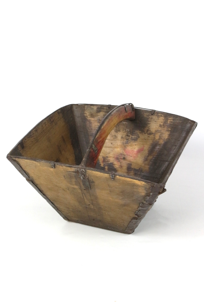 Reiskorb aus Holz mit Griff, Holzkorb China antik Reiskorb aus Holz mit Griff, 39x40x40