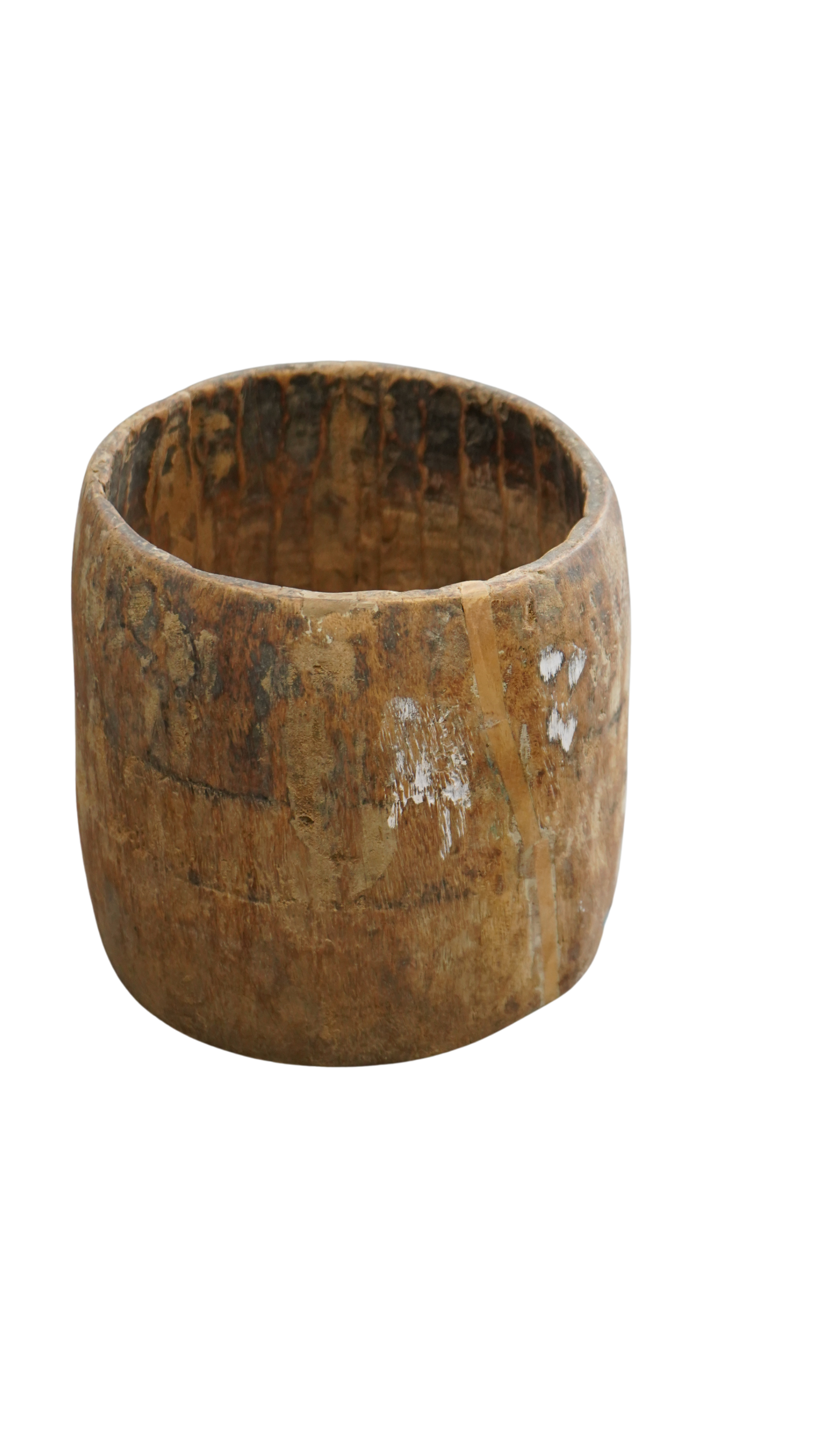 Holzvase mit weißen Farb-Details