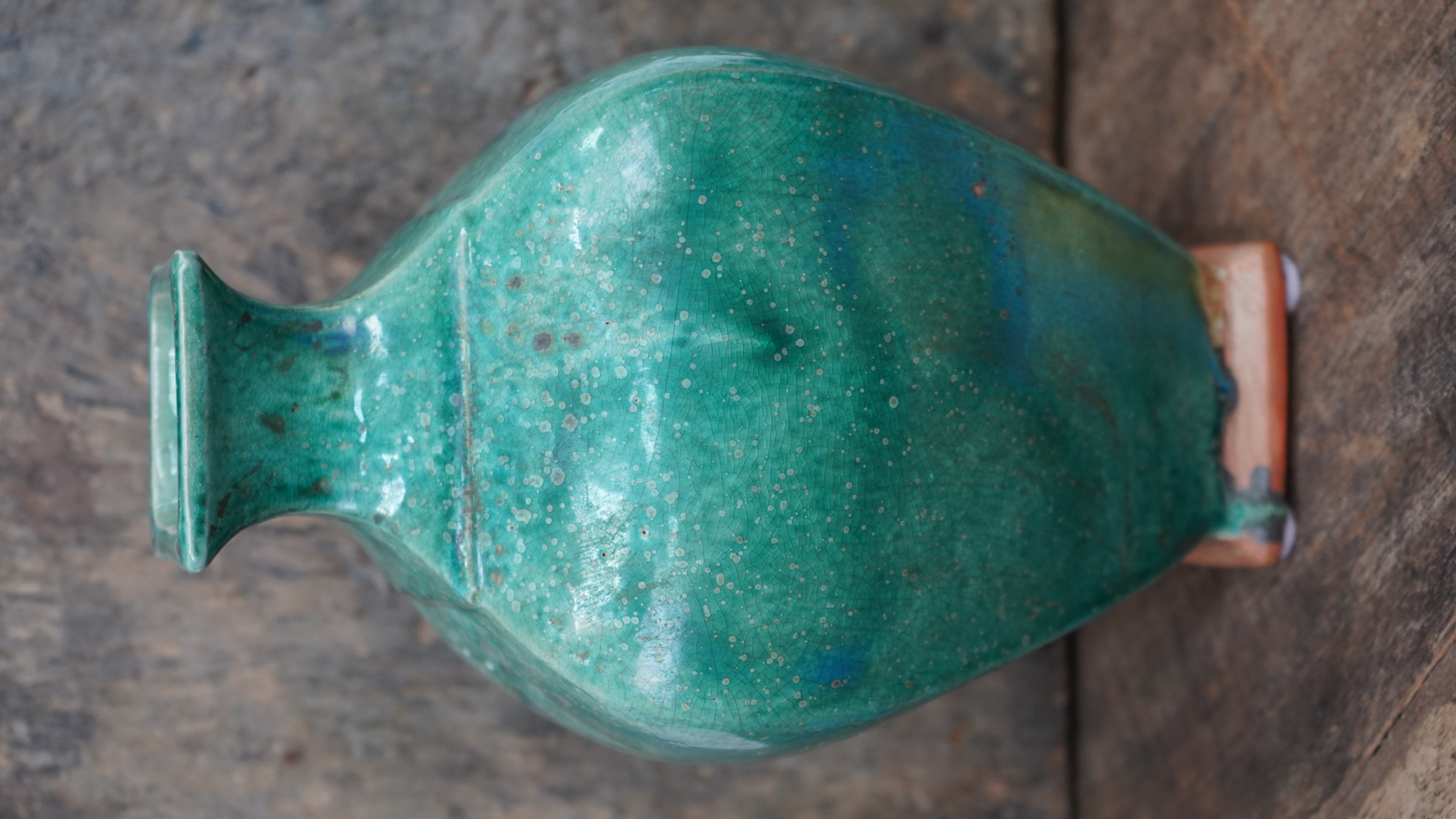 Türkisfarbene Keramikvase mit Glasur