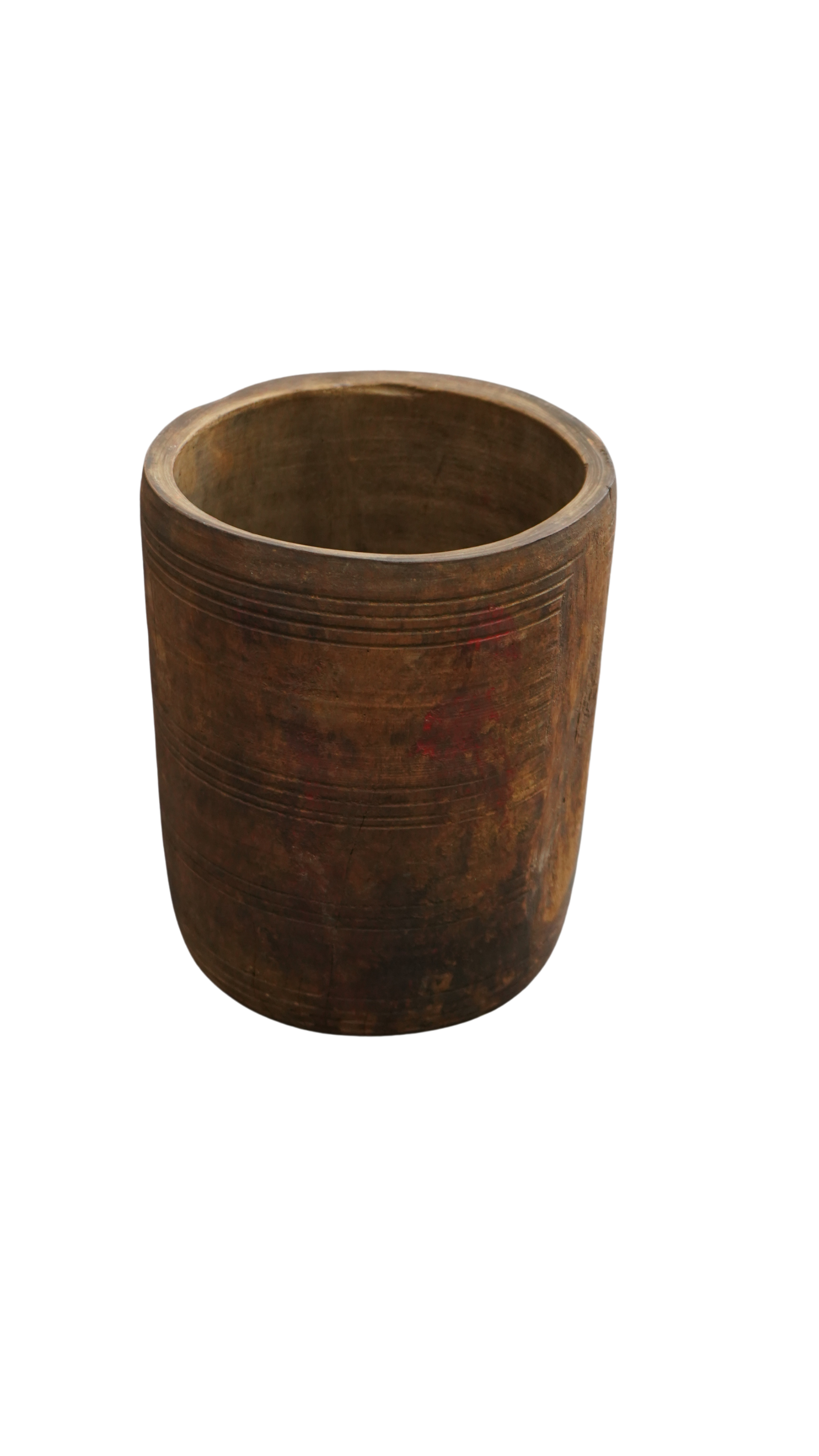 derbe Holzvase mit toller Patina
