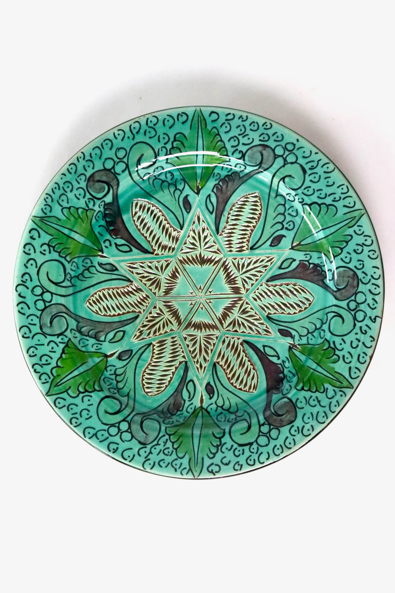 Hand potted ceramic plate turquoise 