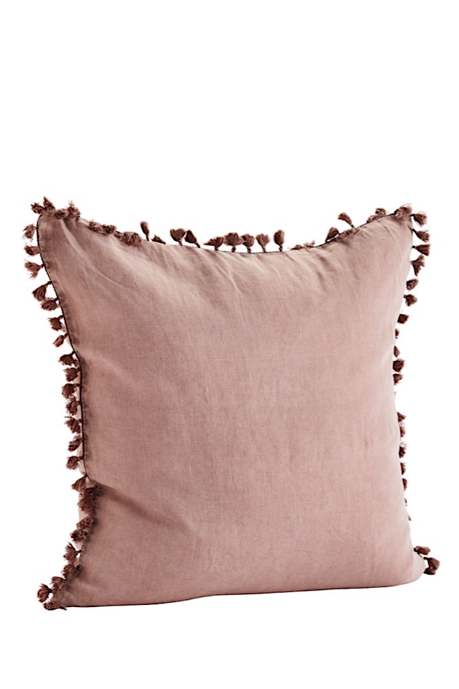 madam stoltz, boho, kissen, quasten, bommeln, rosa, rose, pink, cushion, tassels Rosa Leinen Kissen mit Quasten, 65x65