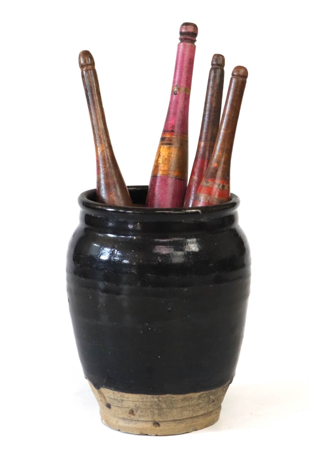 Antique black ceramic pot China, 19xø17