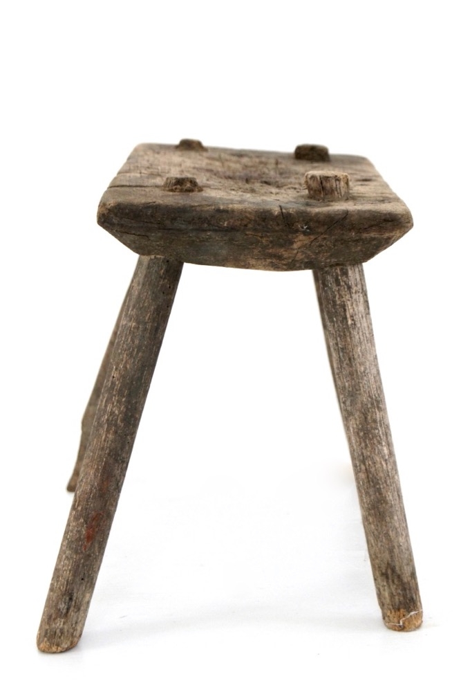 ancient wooden farmer stool Alter Holzschemel rustikal