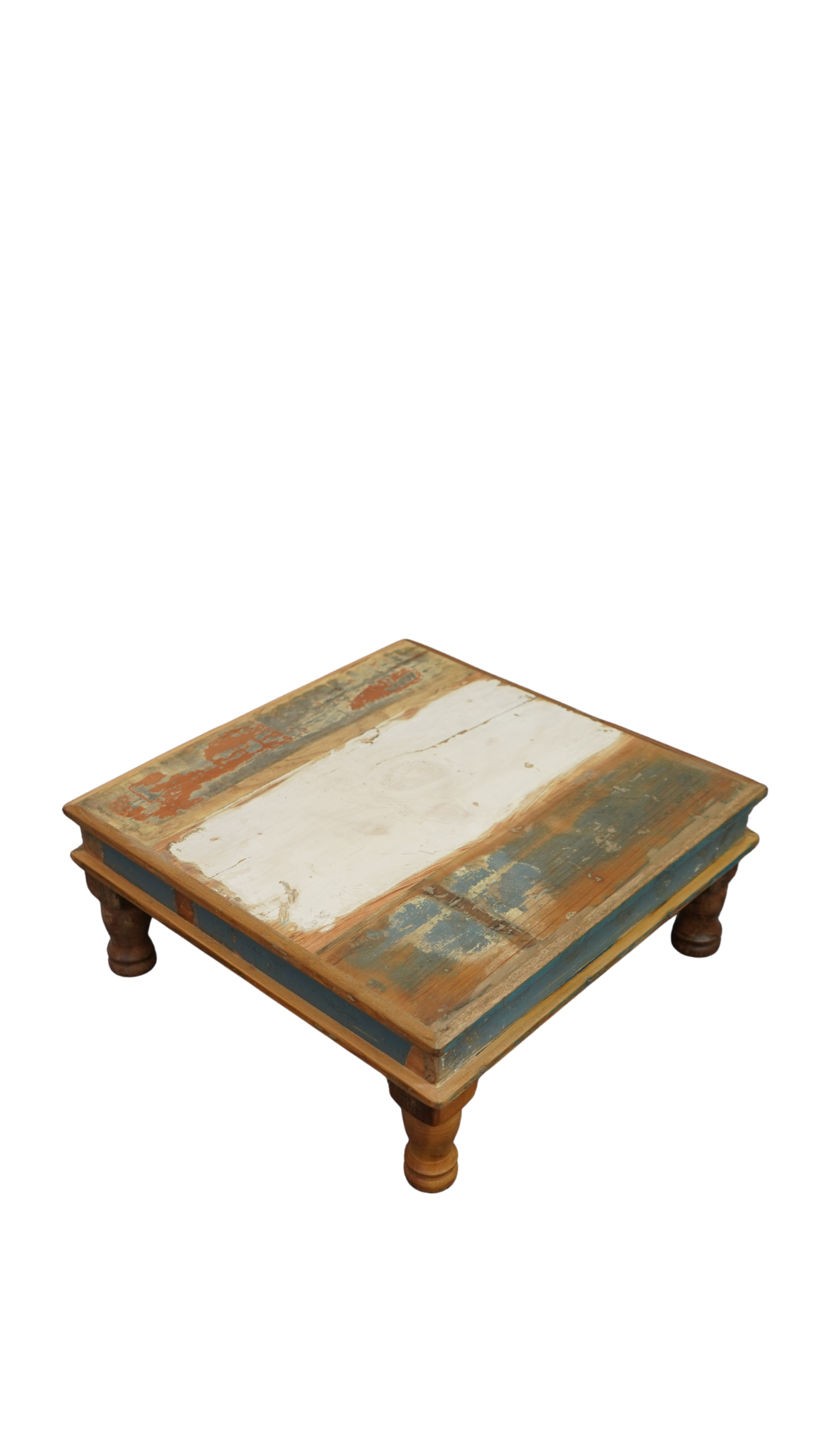 Couchtisch aus recyceltem Massivholz im Shabby-Chic-Look – Vintage & bunt
