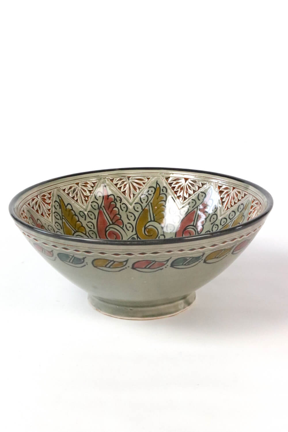 Keramik Schale grau mit Ornamenten ø 26 cm 