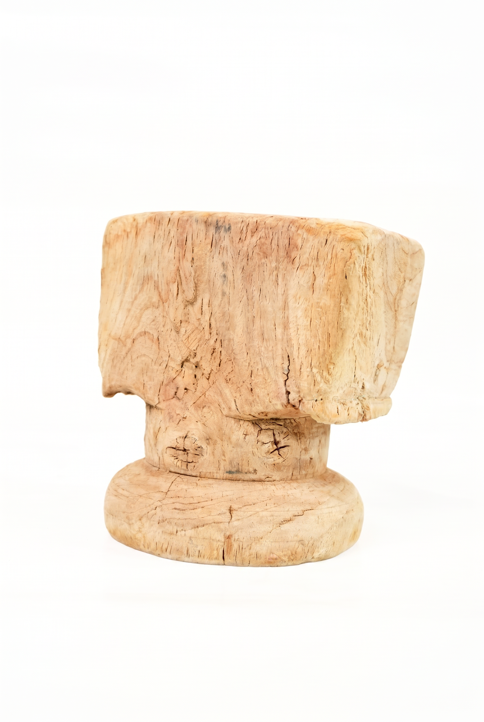 rustikaler Kerzenständer aus Indien, Holz antik