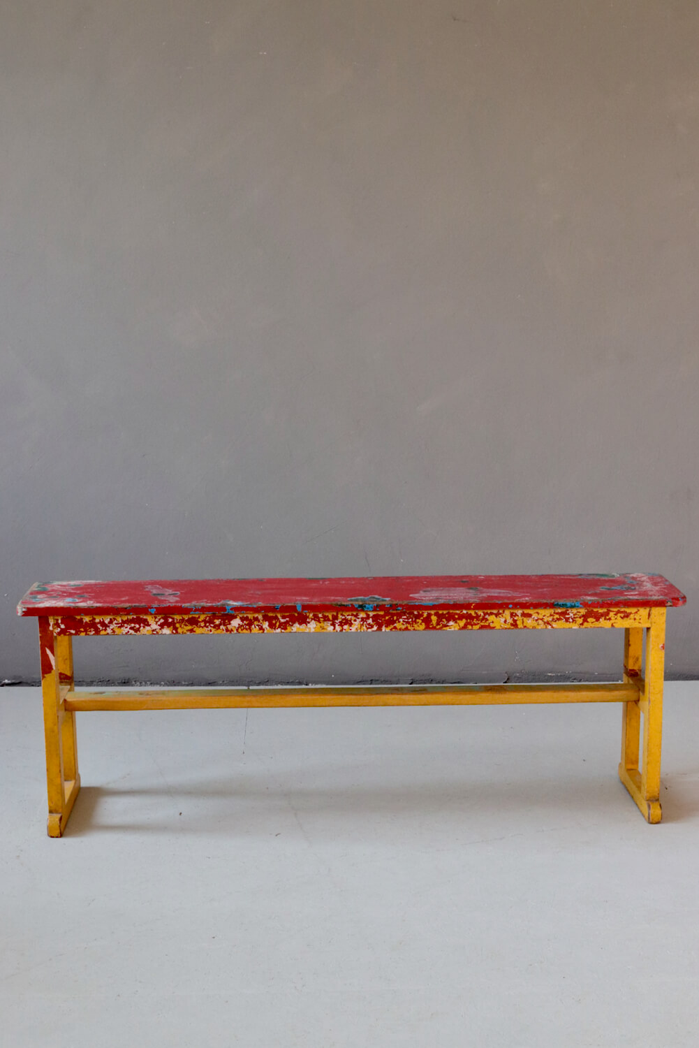 Holzbank antik rot und gelb 136 cm